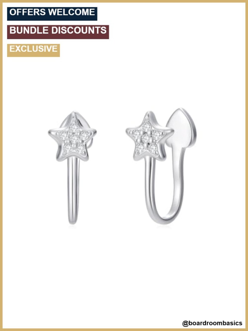 925 Sterling Silver Star Ear Cuffs Lab Grown Diamond Clip On Earrings